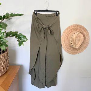 High Waisted Olive Green Pants, flowy + cropped